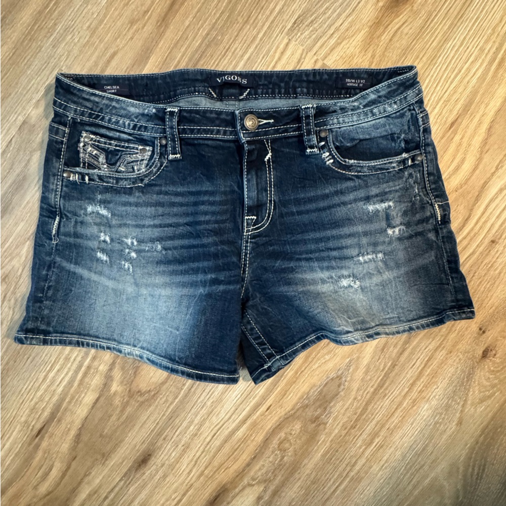 Vigoss Dark Blue Distressed Denim Shorts